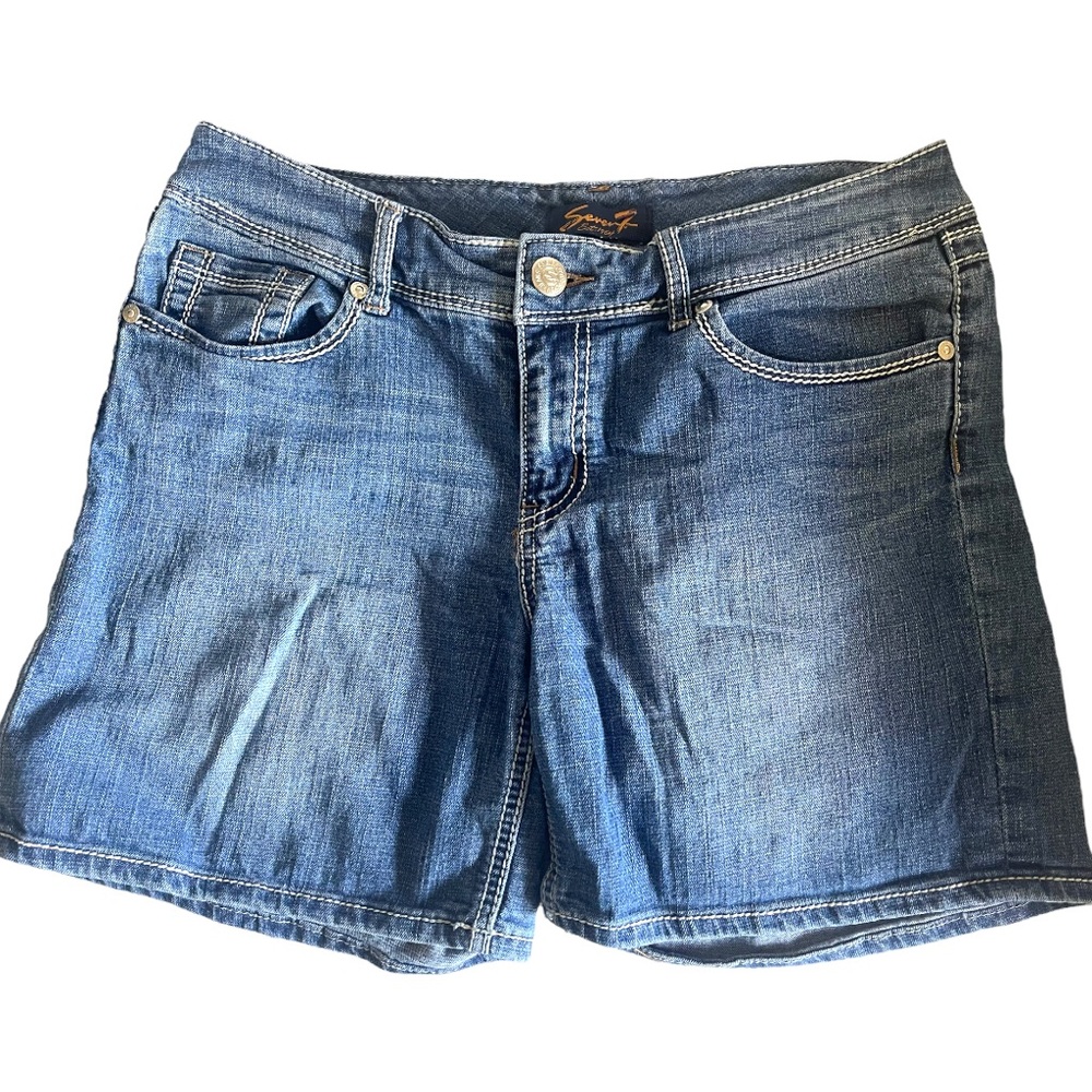 7 SEVEN Short SHORTS Blue Denim Plaid Pockets Size 10Juniors Hot Topic